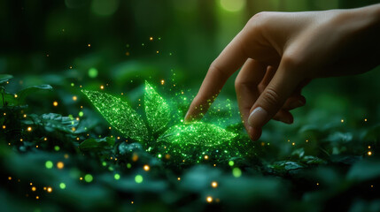 Digital Sustainability: Hand Touching ESG Icon on Virtual Screen