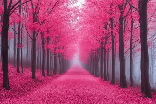 A Pathway Through a Pink Forest