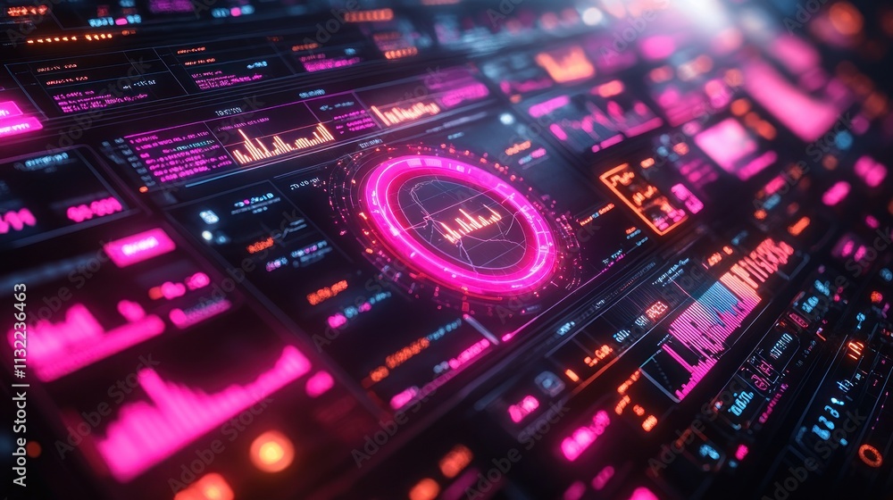 Aufkleber futuristic digital interface with vibrant graphs and data displays.