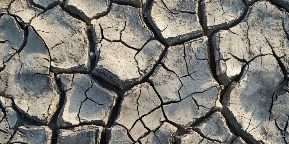 Poster close up view of cracked soil displaying the intricate patterns and textures, highlighting the dryne
