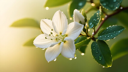 Obraz premium jasmine flower blooming in the morning, created by Generative AI