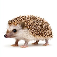 Obraz premium Adorable hedgehog on a clean background showcasing intricate quills and a curious expression, perfect for animal lovers and nature enthusiasts alike.