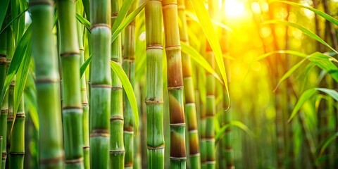 Obraz premium Lush Green Bamboo Forest Bathed in Golden Sunlight A Tranquil Nature Scene