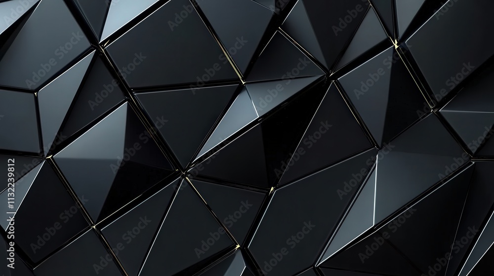 Poster design a dark, immersive background with a futuristic aesthetic, featuring triangular blocks that fo