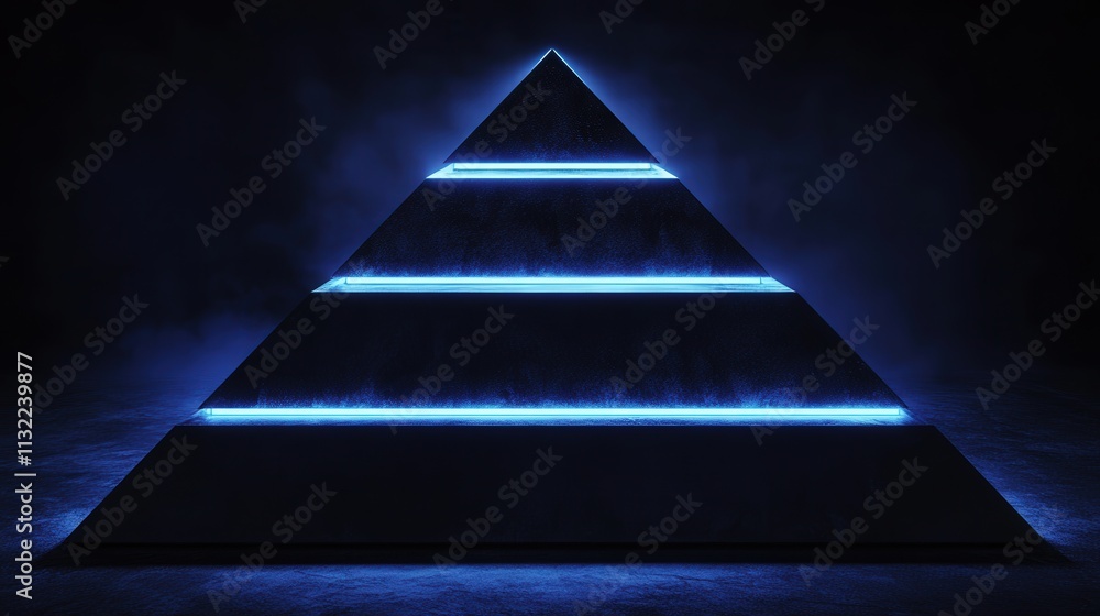 Aufkleber design a futuristic, high-tech background with a dark color palette, featuring triangular blocks tha