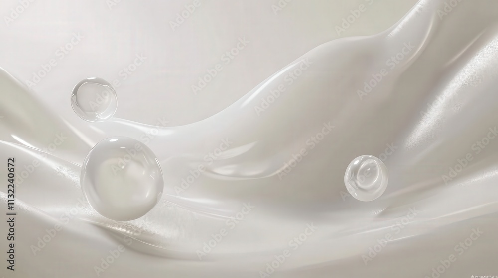 Poster design a sophisticated 3d scene with a light white background and floating abstract shapes. the ambi