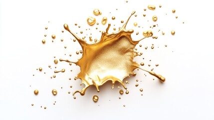 Naklejka premium Dynamic golden paint splash studio setting artistic content minimalist environment close-up viewpoint creative concept