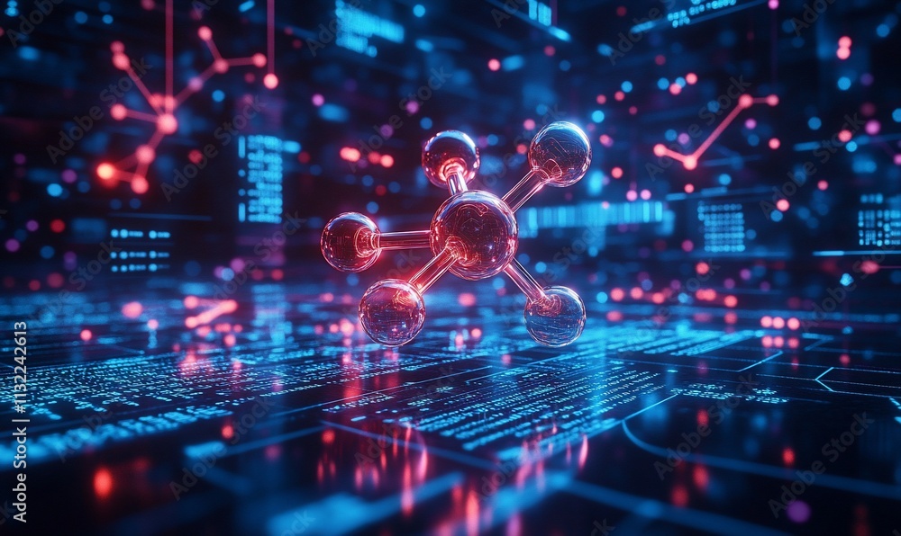 Aufkleber A digital representation of a molecular structure in a high-tech environment.