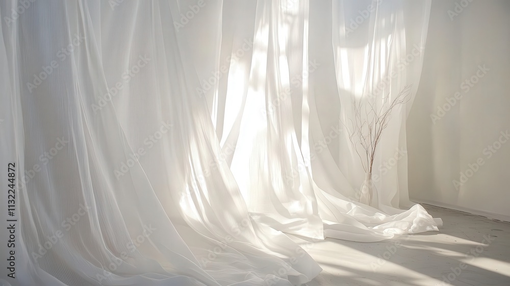 Aufkleber elegant, sheer white curtains with a subtle hint of color, bringing lightness and simplicity to the 