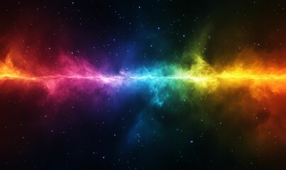 Obraz premium Cosmic nebula; rainbow hues, scattered stars.