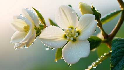 Fototapeta premium jasmine flower blooming in the morning, created by Generative AI