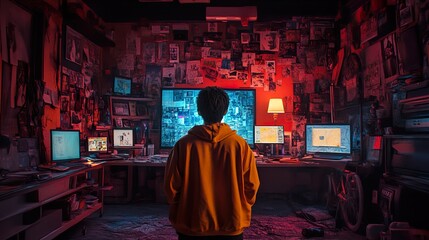 Obraz premium Cyberpunk Hacker's Room: Digital Art