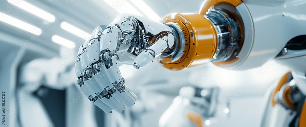 Leinwandbilder a robotic hand showcasing advanced technology and design in a futuristic setting.