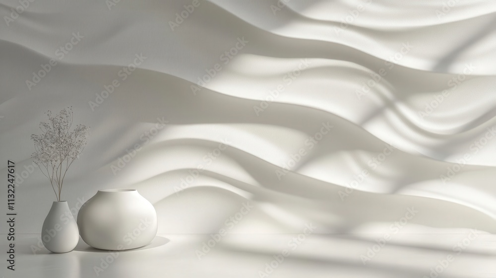 Poster white pattern of seamless waves, gently rippling across a smooth surface. light dances along the cre