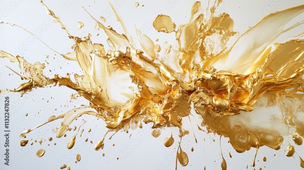 Poster dynamic gold liquid splash art abstract studio setup high-contrast composition vivid color palette c