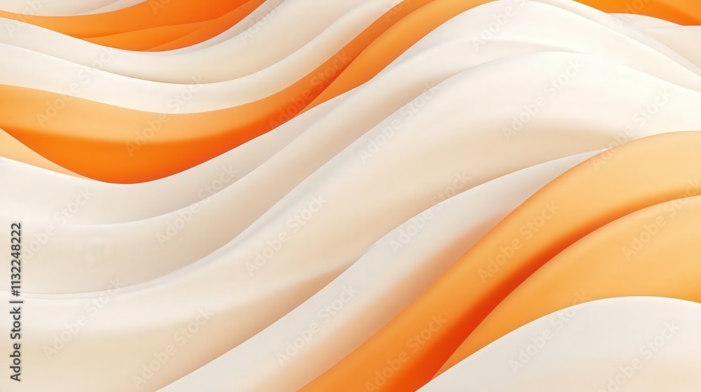 Poster imagine a background where 3d orange and white waves flow smoothly in a bending motion.