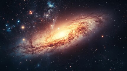 Fototapeta premium Spiral galaxy, stars, cosmic dust, vibrant colors, deep space.