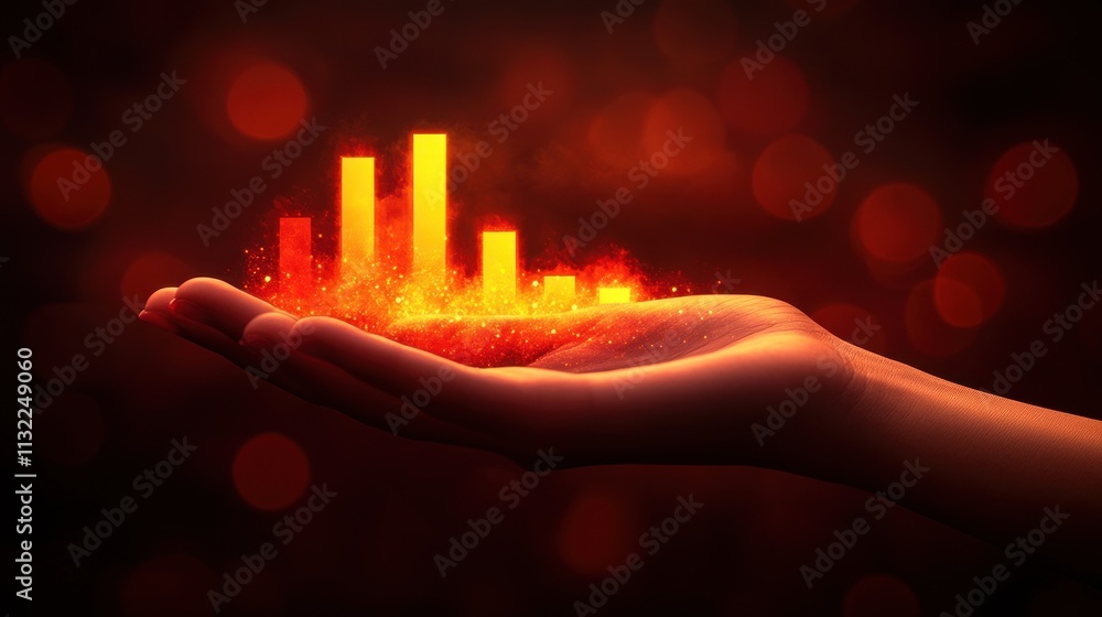 Aufkleber a hand holds glowing bar graphs representing data visualization and growth.