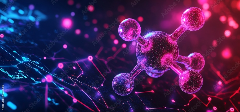 Poster abstract representation of a molecular structure with vibrant colors.