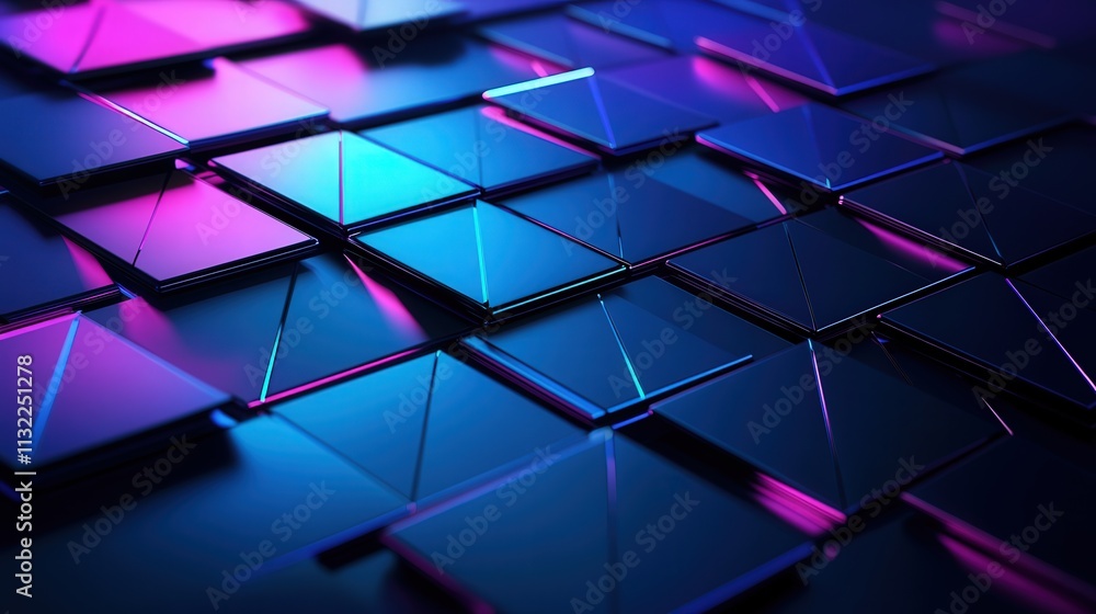 Poster imagine a dark, futuristic background where triangular blocks form a high-tech, geometric structure.