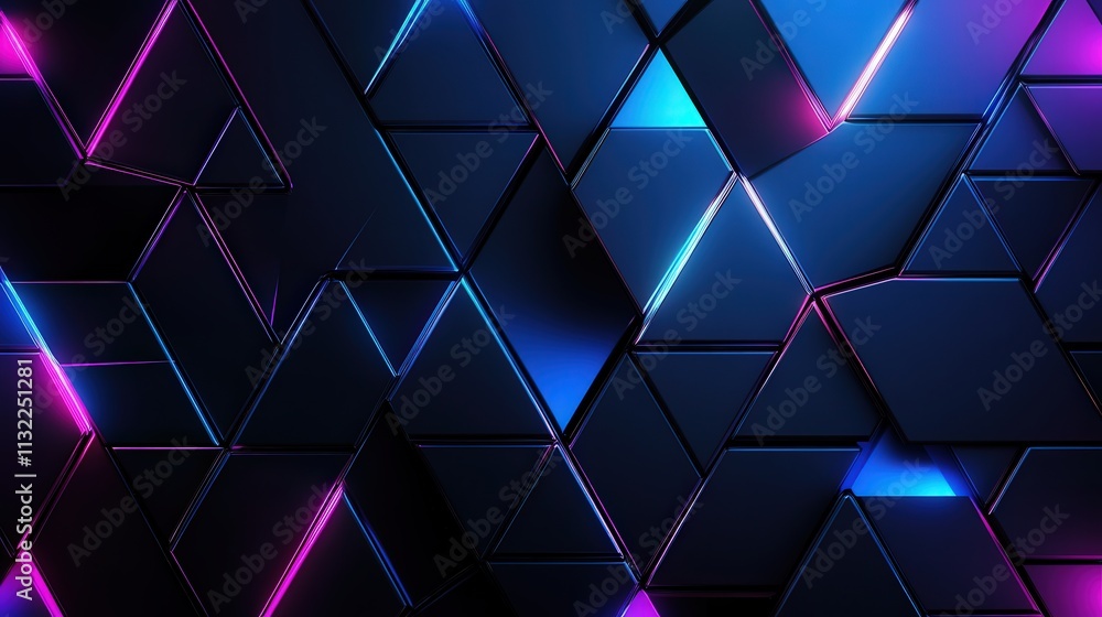 Poster imagine a dark, futuristic background where triangular blocks form a high-tech, geometric structure.