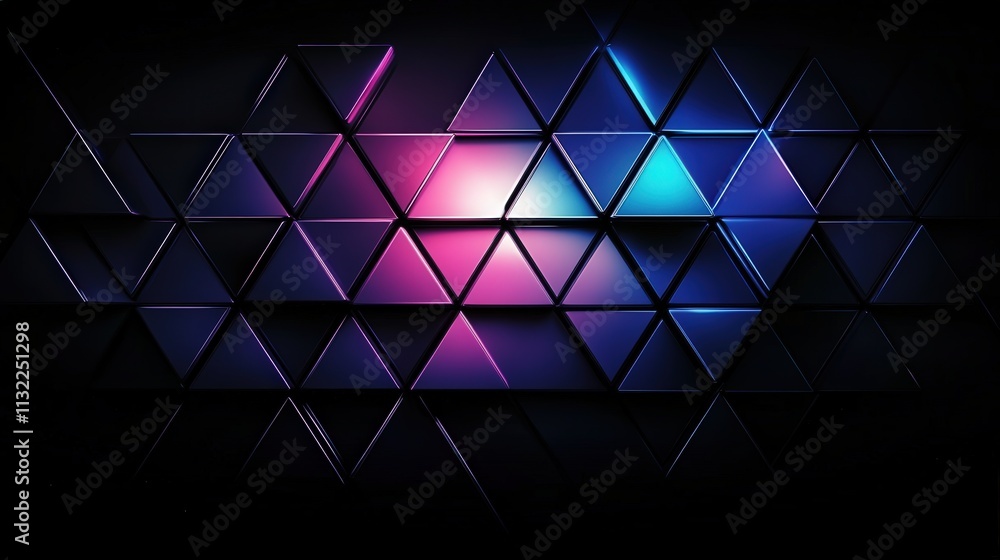 Poster imagine a dark, futuristic background where triangular blocks form a high-tech, geometric structure.
