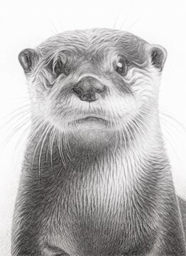 recommend clip art: An AI-generated image of an otter redrawn as a black and white pencil drawing