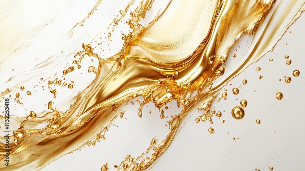 Poster dynamic flow of golden liquid abstract art studio setting digital artwork minimalist aesthetic close