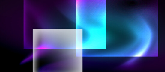 Glass squares with neon shiny light abstract background