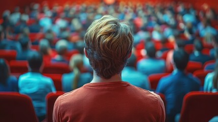 Engaged public audience in front of speaker focus on shared interest vibrant Manipulation academic hall