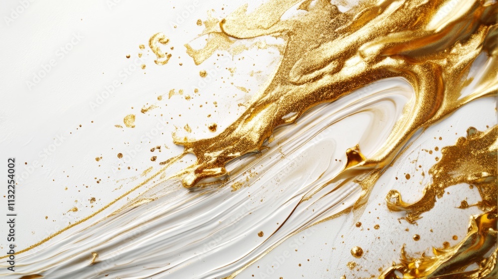 Poster dynamic gold paint swirls abstract art studio setting textured surface close-up view creative expres
