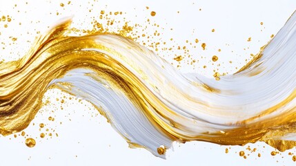 Fototapeta premium Dynamic gold and white paint splash artistic studio abstract artwork creative space close-up visual expression for seo impact