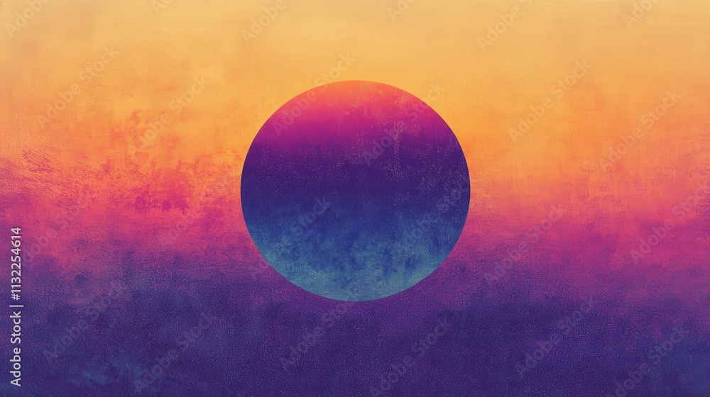 Poster retro gradient background that fades from warm oranges to cool purples, infused with a subtle grainy