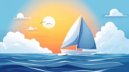 Naklejka premium Sailboats on the sea, on simple background