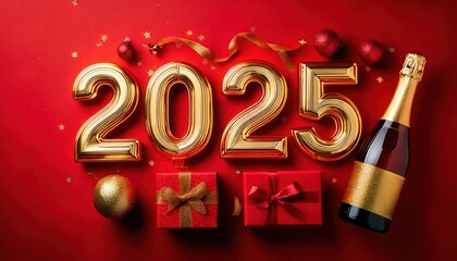 Celebrating 2025 Elegant New Year&rsquo;s Setup with Champagne, Gifts, and Festive Decorations