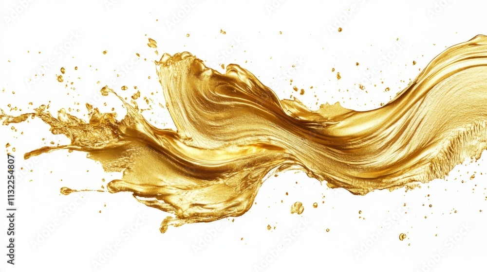Poster dynamic gold liquid splash artistic studio high- image isolated background close-up view fluid motio