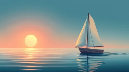 Fototapeta premium Sailboats on the sea, on simple background