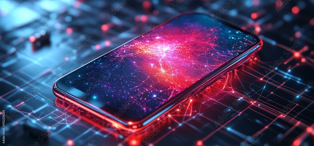Aufkleber Smartphone displaying abstract network data.