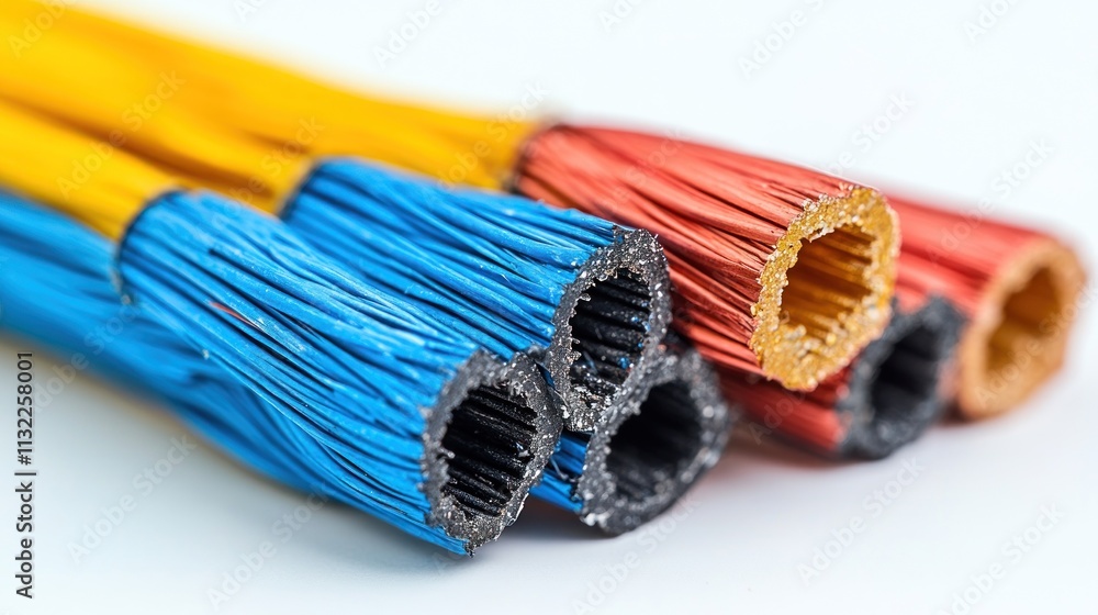 Poster close-up of colored electrical wires, showcasing their structure and purpose for connections.