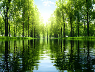 Tranquil Forest Reflection 3D Illustration