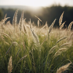 Fototapeta premium Gräser - Lebendige Wiesenlandschaft mit wehendem Gras