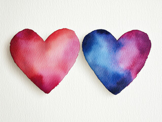 Fototapeta premium Vibrant heart shapes in watercolor, showcasing rich colors and textures, isolated design on white background 