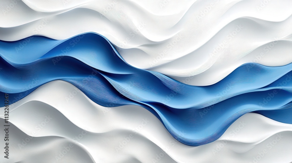 Aufkleber white textured background as the base for abstract art, where random blue wave lines weave through t