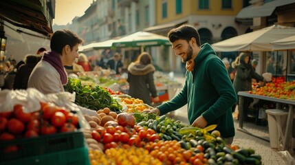 man Shopping at Outdoor Farmers Market