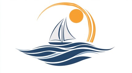 Fototapeta premium Sailboats on the sea, on simple background