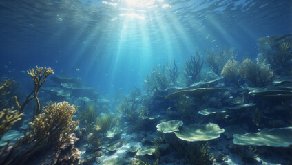 Obraz premium Underwater Sea in Blue Sunlight