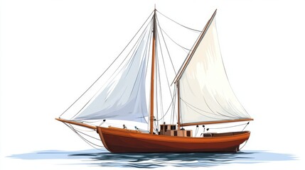 Sailboats on the sea, on simple background