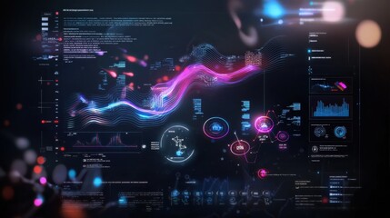 Obraz premium A futuristic financial graph with colorful indicators and a dark digital interface