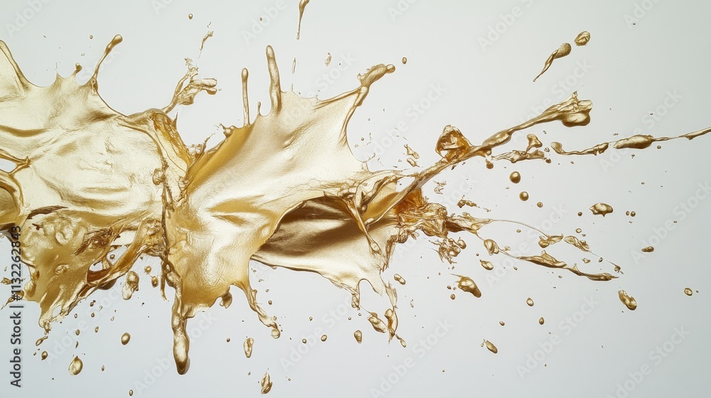 Poster dynamic golden splash action studio setting high- image artistic environment close-up view fluid mot