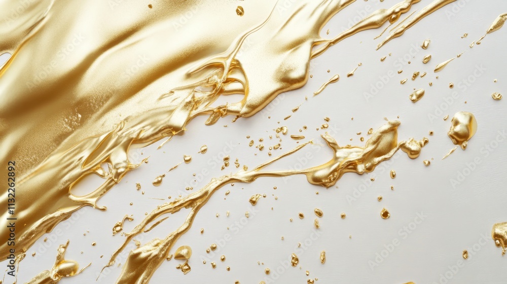 Poster fluid gold splashing on white surface artistic abstract imagery studio environment high-impact visua